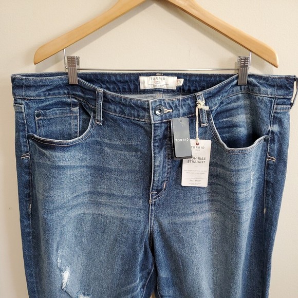 Torrid High Rise Slim Straight Leg Jeans Distressed Medium Wash Blue Women's 20R - Picture 2 of 12